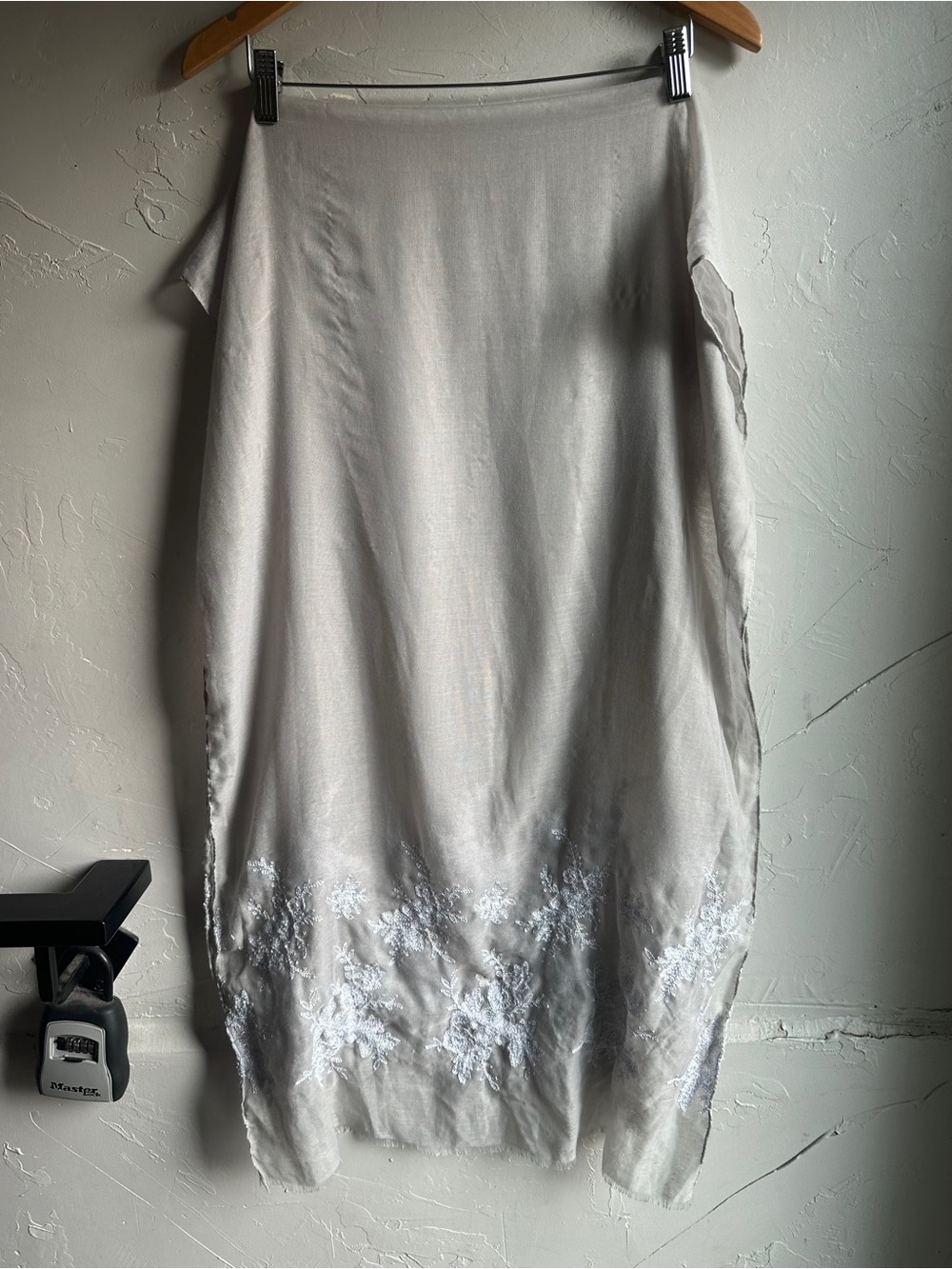 Embroidered Floral Sheer Scarf White Lace‎ Appliqué Cottagecore Romantic Wrap